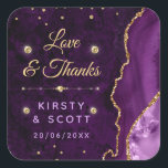 Purple & Gold Glitter Agate and marble Wedding Square Sticker<br><div class="desc">Modern Purple and Gold Glitter Marble Agate and diamonds design</div>