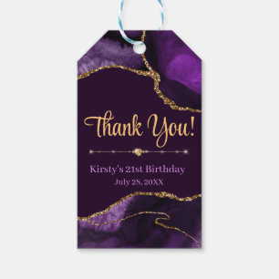 Purple & Gold Glitter Agate Birthday Thank You Gift Tags