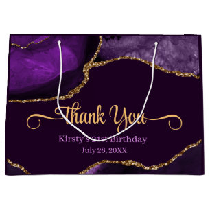 Purple & Gold Glitter Agate Birthday Thank You Large Gift Bag