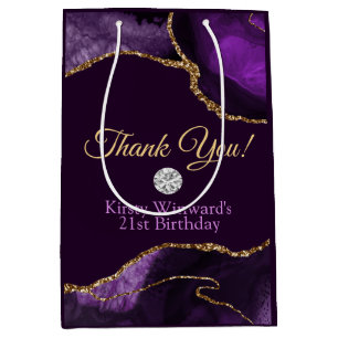 Purple Gold Glitter Agate Birthday Thank You Medium Gift Bag