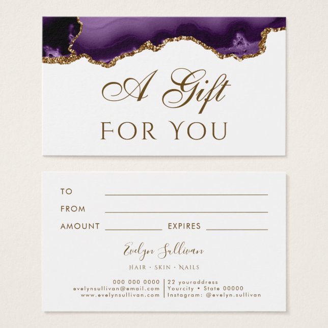 purple gold glitter Agate Gift Card (Front & Back)
