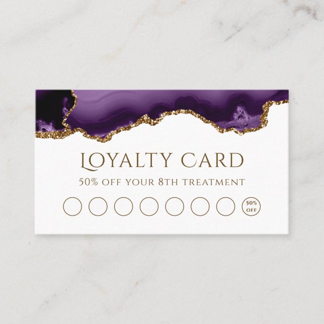 Purple gold glitter agate loyalty card (Front)