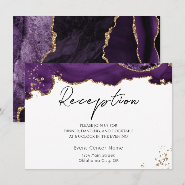 Purple Gold Glitter Agate Stone Wedding Enclosure Card (Front/Back)