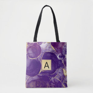 Purple Gold Glitter Agate Tote Bag