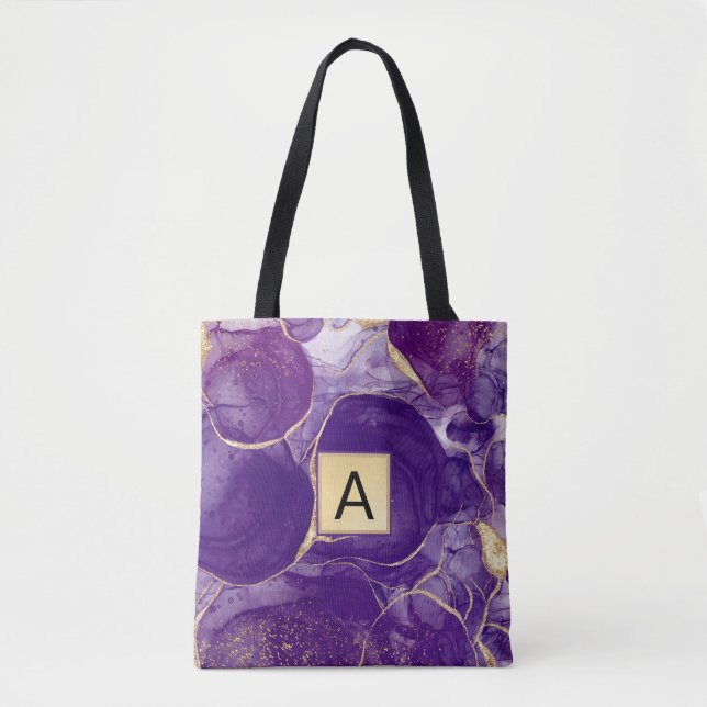 Purple Gold Glitter Agate Tote Bag (Front)