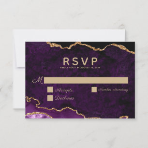 Purple Gold Glitter Agate Wedding RSVP Card