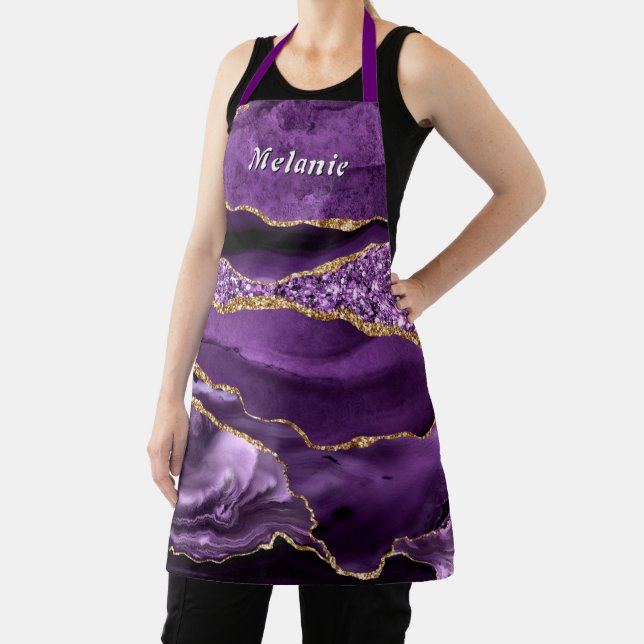 Purple Gold Glitter Apron Personalized Your Name (Insitu)