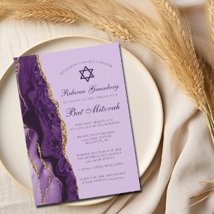 Purple Gold Glitter Bat Mitzvah Party Invitation