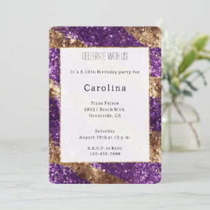 Purple Gold Glitter Birthday   Invitation