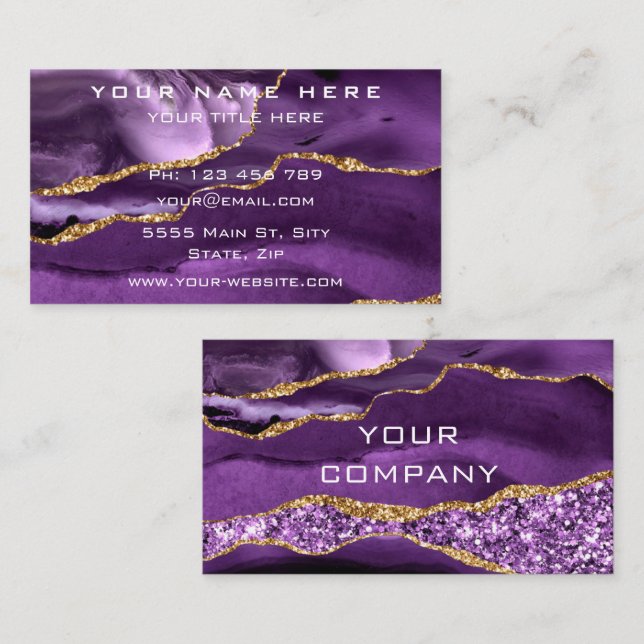 Purple Gold Glitter Business Card Design Your Own (Front/Back)