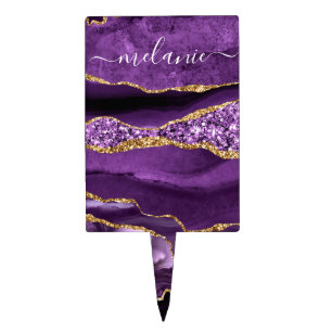 Purple Gold Glitter Cake Topper with Custom Name