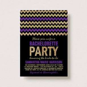 Purple & Gold Glitter Chevron Bachelorette Party Invitation