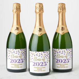 Purple Gold Glitter Class of 2025 Graduation Sparkling Wine Label