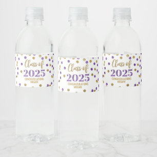 Purple Gold Glitter Class of 2025 Graduation Water Bottle Label