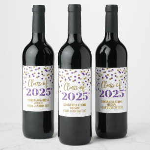 Purple Gold Glitter Class of 2025 Graduation Wine Label