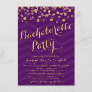 Purple Gold Glitter Confetti Bachelorette Party Invitation