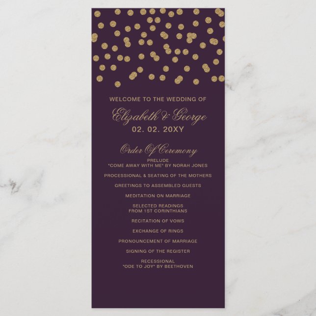 Purple Gold Glitter Confetti Elegant Wedding Programme (Front)