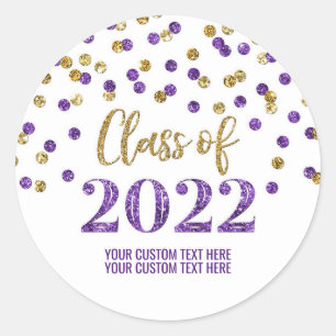 Purple Gold Glitter Confetti Graduation 2022 Classic Round Sticker