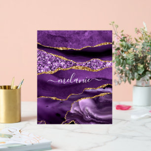 Purple Gold Glitter Custom Name Acrylic Sign