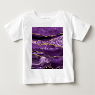 Purple Gold Glitter Custom Name Baby T-Shirt