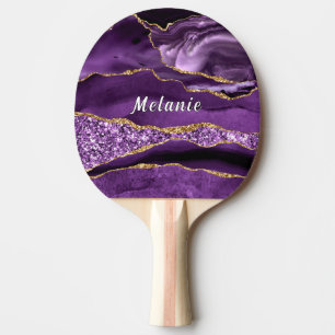 Purple Gold Glitter Custom Name Ping Pong Paddle