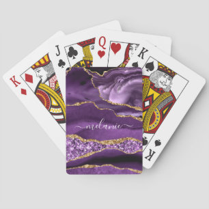 Purple Gold Glitter Custom Name Playing Cards
