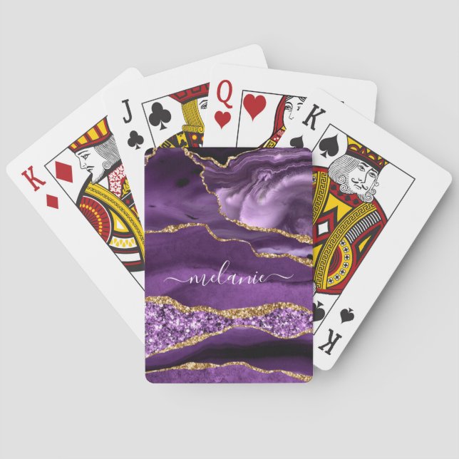 Purple Gold Glitter Custom Name Playing Cards (Back)