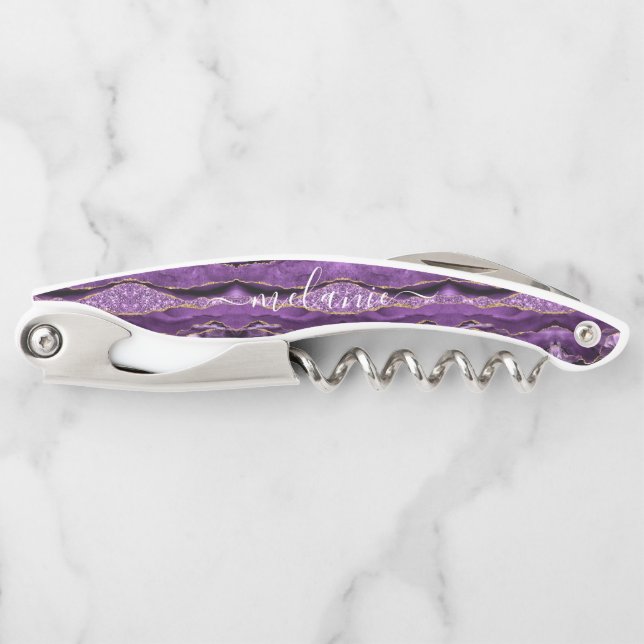 Purple Gold Glitter Custom Name Waiter's Corkscrew (Front)