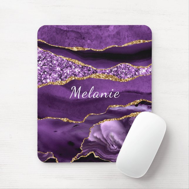 Purple Gold Glitter Custom Your Name Mouse Pad (With Mouse)