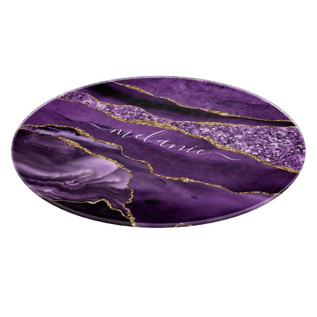Purple Gold Glitter Cutting Board with Custom Name (Corner)
