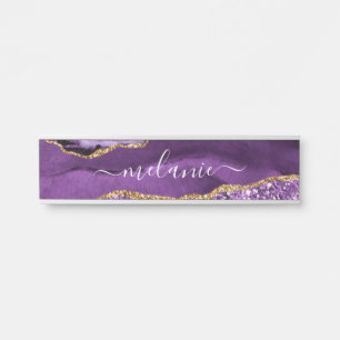 Purple Gold Glitter Door Sign with Custom Name