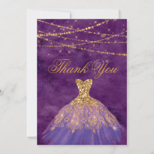Purple/Gold Glitter Dress Sweet Sixteen Thank You 
