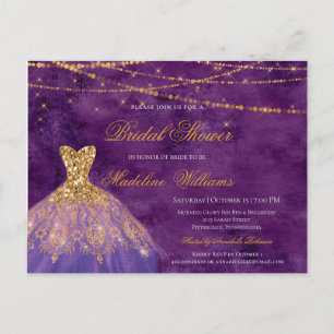 Purple & Gold Glitter Elegant Bridal Shower Invitation Postcard