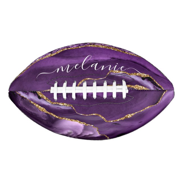 Purple Gold Glitter Football with Custom Name American Football (Front)