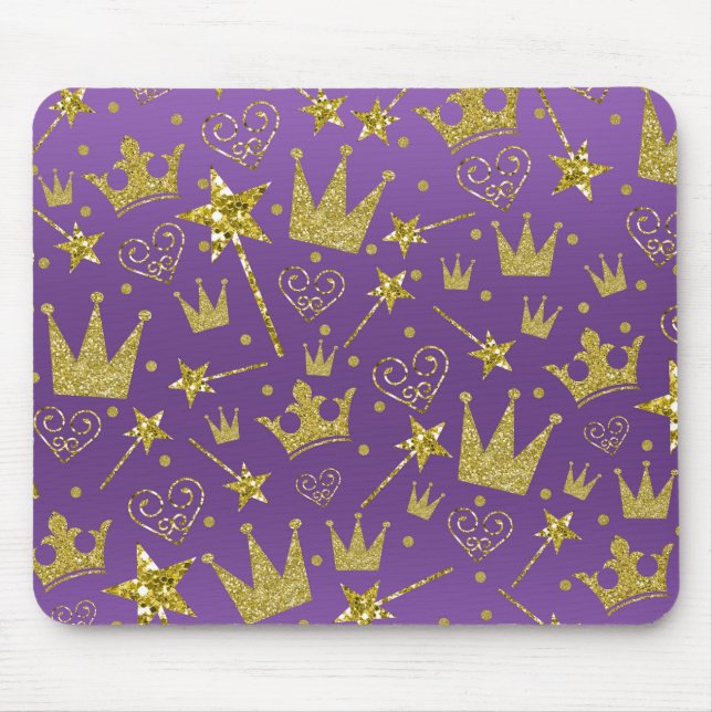 Purple & Gold Glitter Girls Princess Girls Fun Mouse Mat (Front)