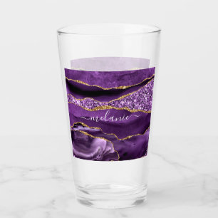 Purple Gold Glitter Glass with Custom Name
