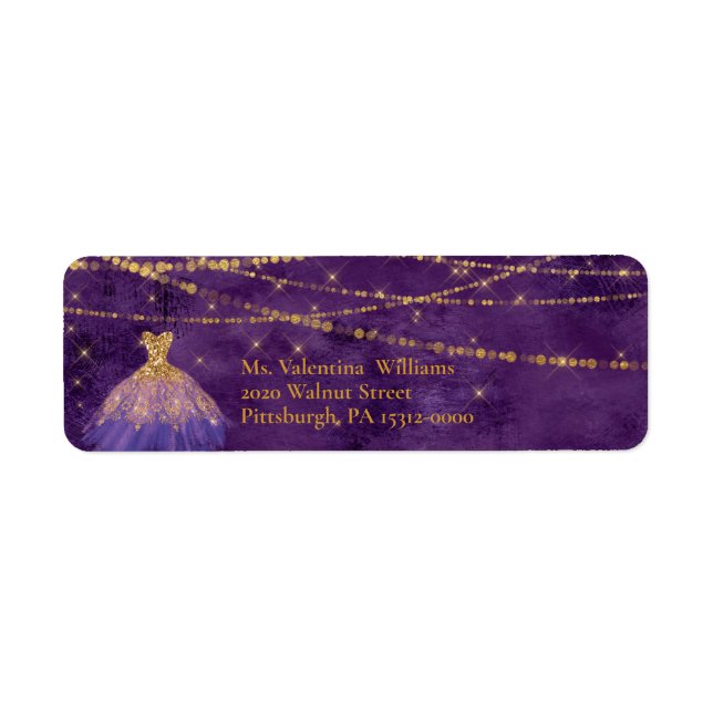 Purple/Gold Glitter Gown/Bokeh & Lights  Address (Front)