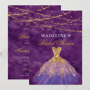Purple/Gold Glitter Gown  Bridal Shower Invitation