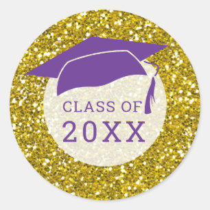 Purple Gold Glitter Graduation Hat Class Of 2022 Classic Round Sticker