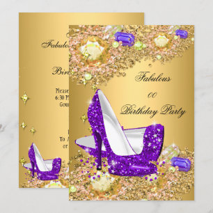 Purple Gold Glitter High Heels Fabulous Party Invitation