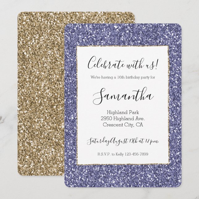 Purple Gold Glitter  Invitation (Front/Back)