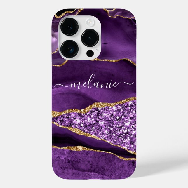 Purple Gold Glitter iPhone Case Gift Custom Name (Back)