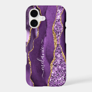 Purple Gold Glitter iPhone Case Personalised Name