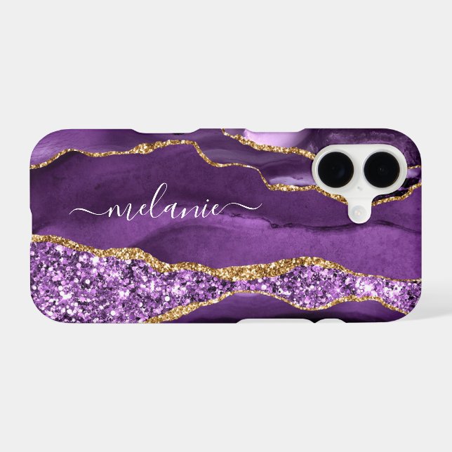 Purple Gold Glitter iPhone Case Personalised Name (Back (Horizontal))