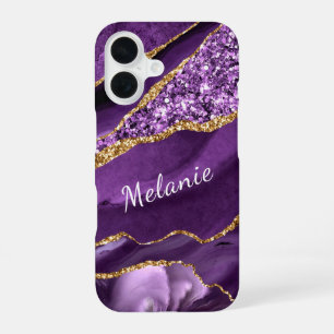 Purple Gold Glitter iPhone Case with Custom Name