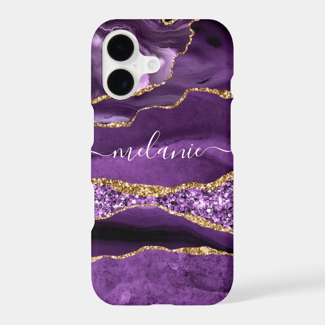 Purple Gold Glitter iPhone Case with Custom Name (Back)