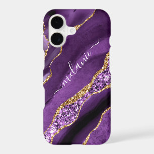 Purple Gold Glitter iPhone Case with Custom Name