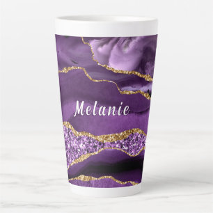 Purple Gold Glitter Latte Mug with Custom Name