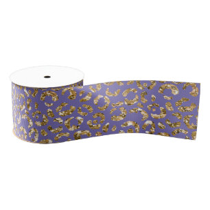 Purple Gold Glitter Leopard Print Grosgrain Ribbon
