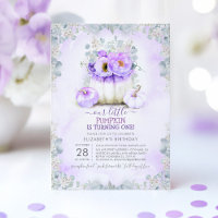 Purple Gold Glitter Little Pumpkin Fall Birthday